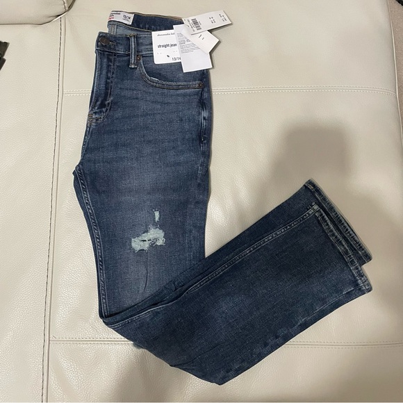 Abercrombie Boys straight jeans, DARK RIPPED WASH straight jeans Size 13/14 - Picture 11 of 15